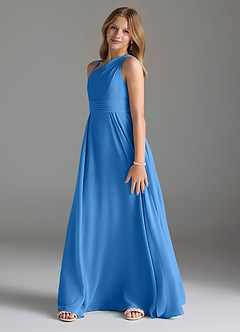 Azazie Dallas Junior A-Linie Plissee Chiffon Kleid Blauhäher image4