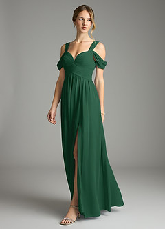 Azazie Lianne Bridesmaid Dresses Dark Green A-Line Off the Shoulder Chiffon Dress image4