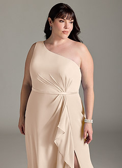 Azazie Liza Bridesmaid Dresses White Alabaster Mermaid One Shoulder Chiffon Dress image10