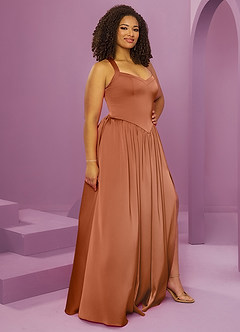Barbie ♥ Azazie Bridesmaid Dresses Copper A-Line with Pockets Stretch Satin Dress image5