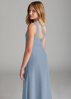 Azazie Maive Junior Dusty Blue A-Line Pleated Chiffon Dress image6