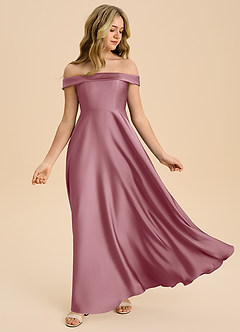 Azazie Sissy Junior Klä av A-Line i Stretch Satin Av axeln image5