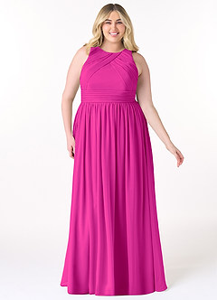 Azazie Harper Bridesmaid Dresses Fuchsia A-Line Pleated Chiffon Dress image6