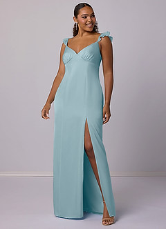 Barbie ♥ Azazie Bridesmaid Dresses Moody Blue Sheath Stretch Satin Dress image6