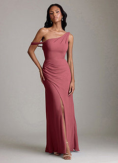 Azazie Madelyn Bridesmaid Dresses Merlot Mermaid One Shoulder Chiffon Convertible Dress image1