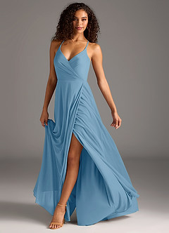 Azazie Davis Bridesmaid Dresses Steel Blue A-Line Pleated Mesh Dress image8