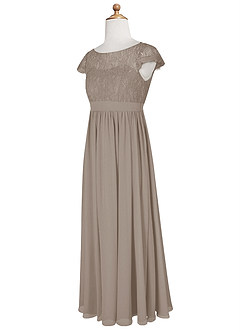 Azazie Silvermist Junior Abito A-Line in Chiffon Plissettato Taupe image10