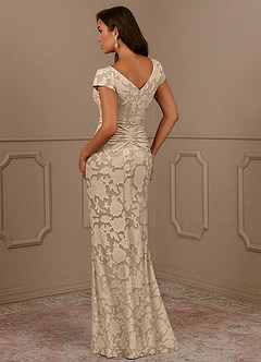 Azazie Roya Mother of the Bride Dresses Champagne Mermaid Ruched Floral Burnout Dress image3
