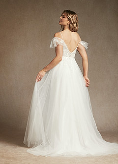 Azazie Iva Wedding Dresses Diamond White Champagne A-Line V-Neck Sequins Tulle Dress image5