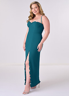 Barbie ♥ Azazie Robes de demoiselle d'honneur Robe Fourreau en Mousseline de soie Corset Bleu Encre image9