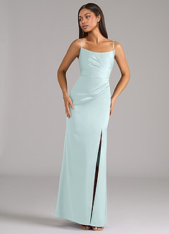 Azazie Marla Essayer des robes à la maison Robe Fourreau Convertible en Satin extensible Sans bretelle Expresso image7