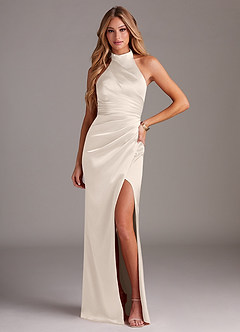 Azazie Jemma Brautjungfernkleider Etui Plissee Stretch-Satin Kleid Alabaster Weiß image2