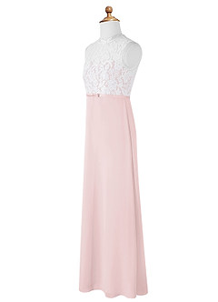 Azazie Rana Junior Robe Trapèze en Mousseline de soie Dentelle Rose Pâle image7