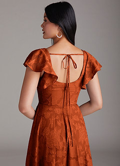 Azazie Bondi Robes de demoiselle d'honneur Robe Trapèze en Blumen-Burnout Fente Latérale Paprika image5