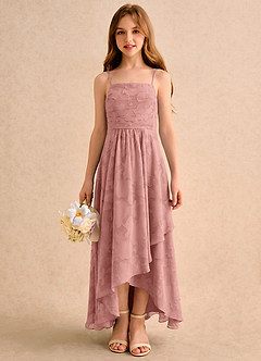 Azazie Twilight Girls Formal Sukienki dla dziewczynek sypiących kwiaty Litera A Plisowana Kwiatowe wypalenie Asymetryczny Sukienka image4