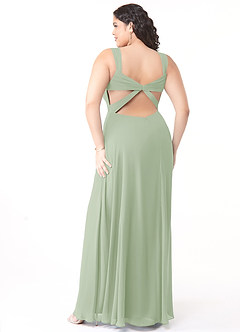 Azazie Nahrin Vestidos de damas de honor Vestido de Salvia Polvorienta de Gasa de Corte en A con Cuello en V Plisado image10