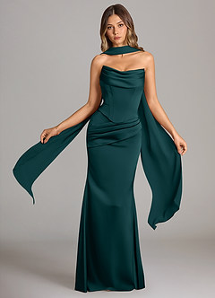 Azazie Sorrel Bridesmaid Dresses Pine Mermaid Strapless Stretch Satin Convertible Dress image1