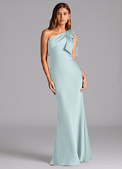 Azazie Yuanna Brautjungfernkleider Meerjungfrau-Linie One-Shoulder Stretch-Satin Kleid Nebel image1