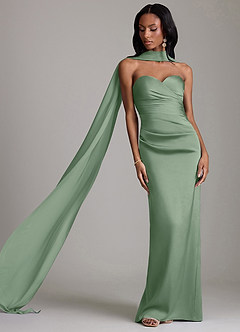 Azazie Sonora Robes de demoiselle d'honneur Robe Fourreau en Satin extensible Sans bretelles Matcha image8