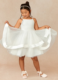 Azazie Anya Flower Girl Dresses Diamond White A-Line Spaghetti Strap Tulle Dress image1