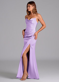 Azazie Claudelle Vestidos de damas de honor Vestido de Lila de Satén Elástico de Corte Sirena con Sin tirantes image3