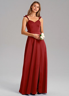Azazie Everett Bridesmaid Dresses Pomegranate A-Line Stretch Satin Dress image1
