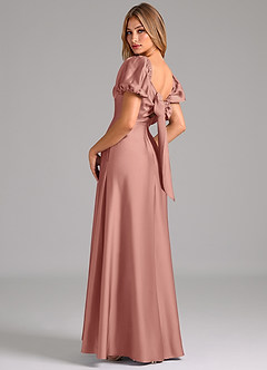 Azazie Fatima Bridesmaid Dresses Rosette A-Line Pleated Stretch Satin Dress image2