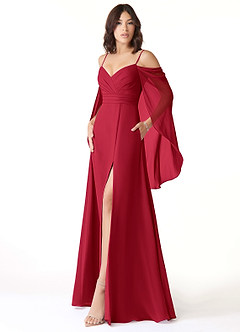 Azazie Cienna Jurken voor bruidsmeisjes Jurk van Chiffon met A-Lijn Off the Shoulder Scharlaken image4
