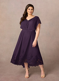 Azazie Palana Mère de la mariée Robes Robe Trapèze en Mousseline de soie Dentelle Prune image6