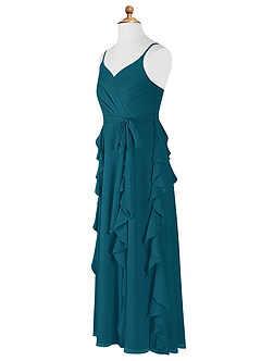 Azazie Peyton Junior Ink Blue A-Line V-Neck Cascading Ruffles Chiffon Dress image8