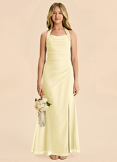 Azazie Destiny Junior Lemon Sorbet Sheath Ruched Chiffon Dress image4