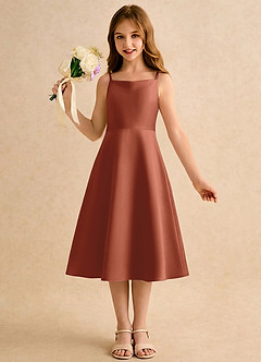 Azazie Jaella Girls Formal Blomsterpigekjoler A-Line Plisseret Mat satin Te-længde Kjole image4