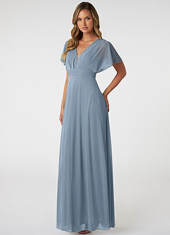 Azazie Tiara Final Sale Dusty Blue A-Line Pleated Mesh Dress image4