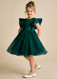 Azazie Chirp Flower Girl Dresses Pine Ball-Gown Tulle Dress image5