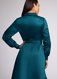 Azazie Ruth Mother of the Bride Dresses Ink Blue A-Line Lace Matte Satin Dress image5