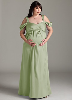Azazie Rhea Maternity Bridesmaid Dresses A-Line Off-The-Shouler Pleated Stretch Satin Floor-Length Dress image8