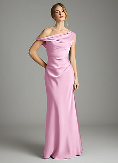 Azazie Emerson Bridesmaid Dresses Candy Pink Mermaid Off the Shoulder Stretch Satin Dress image1