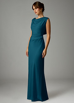 Azazie Kieryn Robes de demoiselle d'honneur Robe Sirène en Satin extensible Plissée Bleu Encre image3