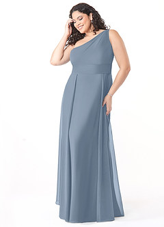 Azazie Dallas Abiti da Damigella Abito A-Line in Chiffon Monospalla Blu Polveroso image8
