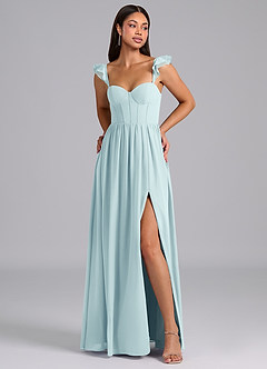 Azazie Denisse Bridesmaid Dresses Sea Glass A-Line Ruched Chiffon Dress image1