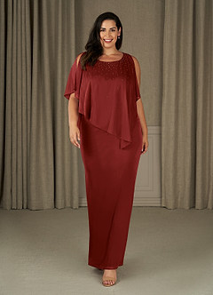 Azazie Aspyn Mother of the Bride Dresses Rust Sheath Beaded Mesh Dress image9