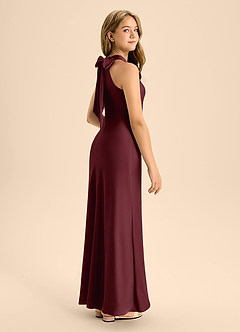 Azazie Doretta Junior Cabernet A-Line Pleated Stretch Satin Dress image1