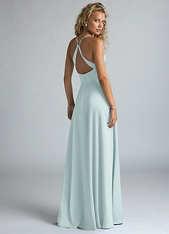 Azazie Davis Bridesmaid Dresses Mist A-Line Pleated Stretch Satin Dress image3