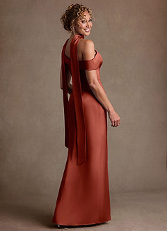 Azazie Kamala 신부의 어머니 드레스 쉬스 한쪽 어깨 스트레치 새틴 플로어 길이 드레스 image5