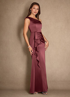 Azazie Hamptons Abiti per la Madre della Sposa Abito A-Line in Raso Elasticizzato Plissettato Merlot image3