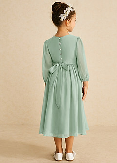 Azazie Lolo Flower Girl Dresses Agave A-Line with Sleeves Chiffon Dress image5