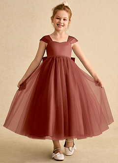 Azazie Chickadee Blumenmädchenkleider Ballkleid Herzausschnitt Matte Satin Kleid Rotbraun image4