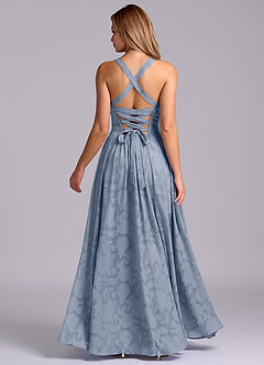 Azazie Francis Abiti da Damigella Abito A-Line in Burnout Floreale Corsetto Blu Polveroso image6