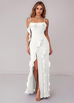 Azazie Malia Bridesmaid Dresses White Sheath Ruched Chiffon Dress image1