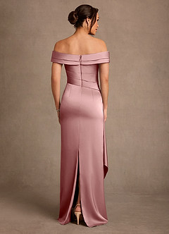 Azazie Beah Mère de la mariée Robes Robe Fourreau en Satin extensible Épaule décolletée Rose Poussiéreuse image3